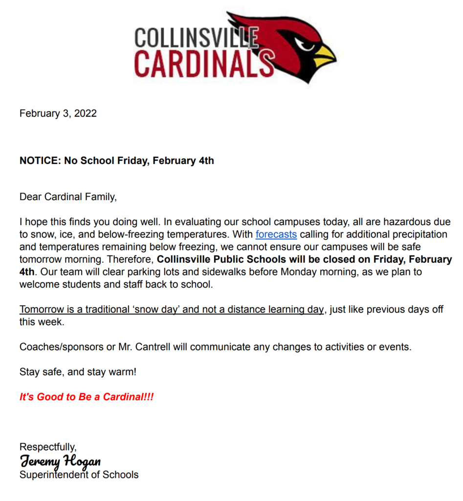No School - Feb. 4th, 2022