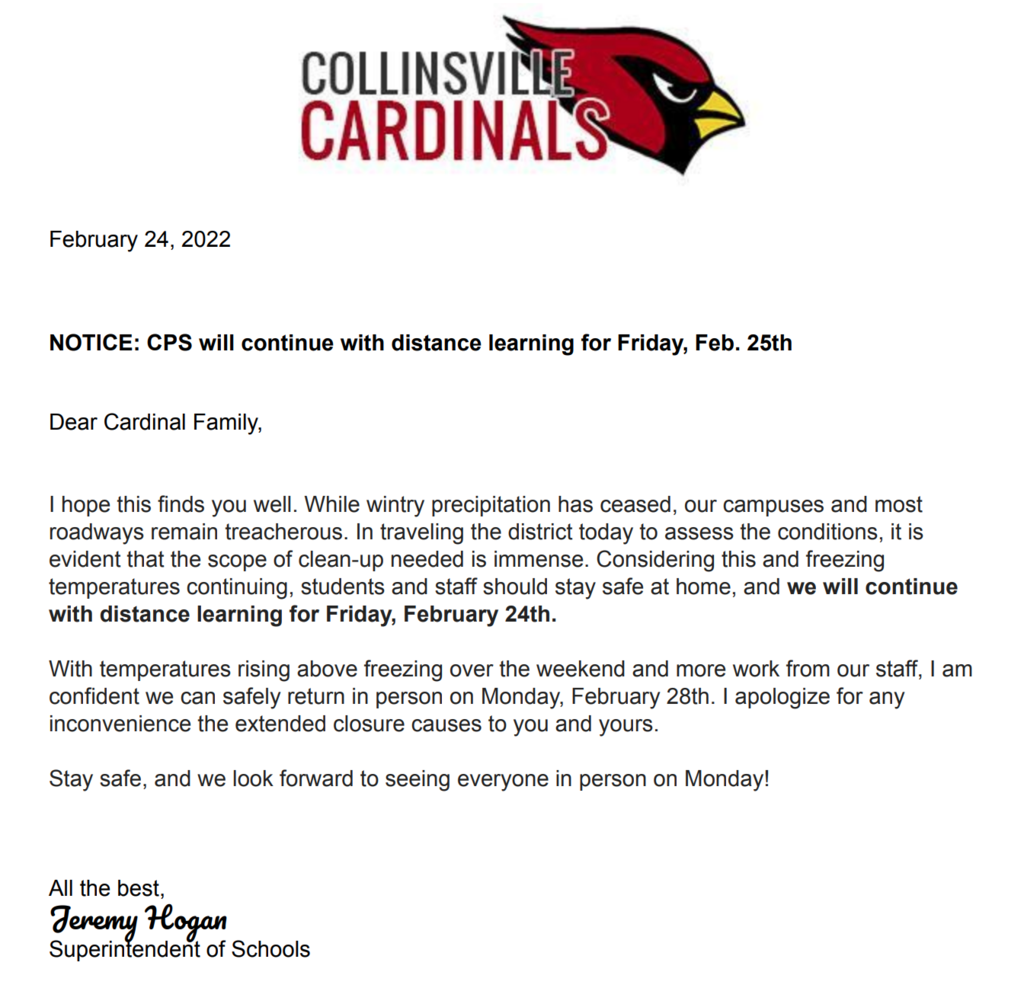 CPS to continue DL for Friday, Feb. 25th